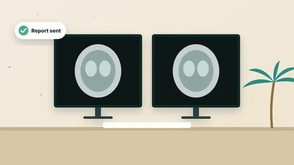 Illustration of a home office with diagnostic monitors showing medical scans