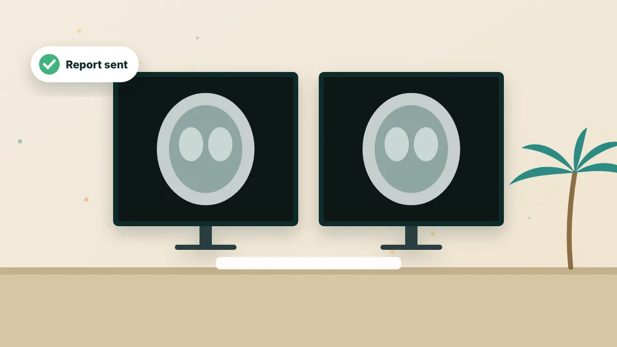 Illustration of a home office with diagnostic monitors showing medical scans