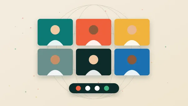 Illustration of a team meeting on a large screen with people joining from different locations