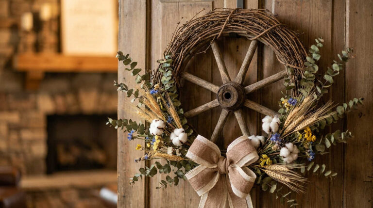 How to make a wagon wheel wreath step by step