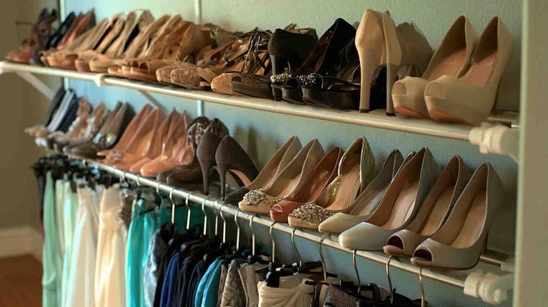 Clever DIY Tension Rod Shoe Shelving for Your Closet